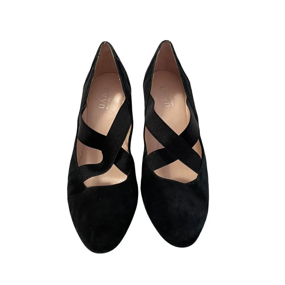 Taryn By Taryn Rose Women's Black Suede Crisscross Strap Wedge Heels Size 9.5